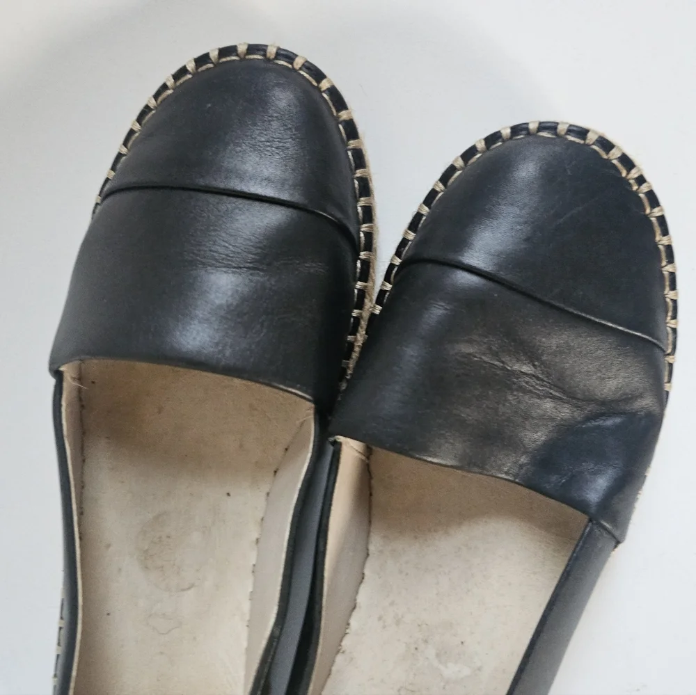 ☆ ALDO Black Leather Espadrille Slip Ons